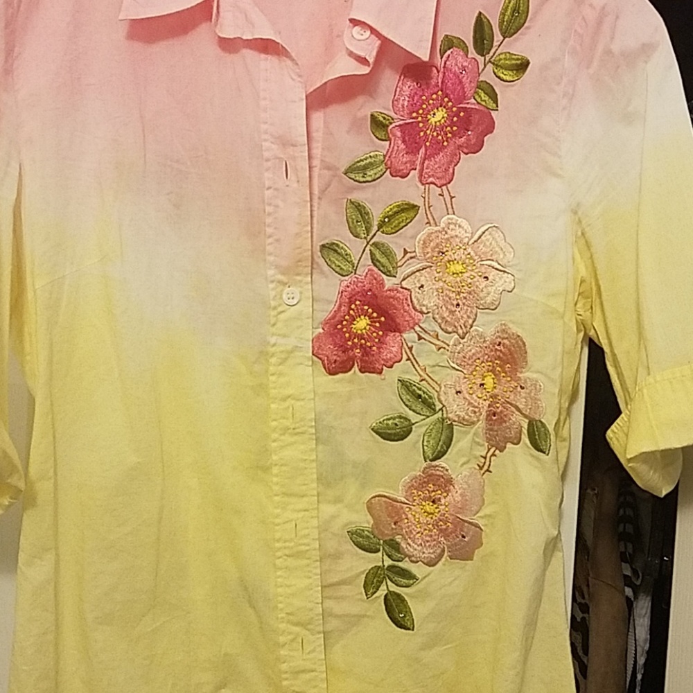Beautiful Button Down Blouse W/Hand Embroidered F - image 1